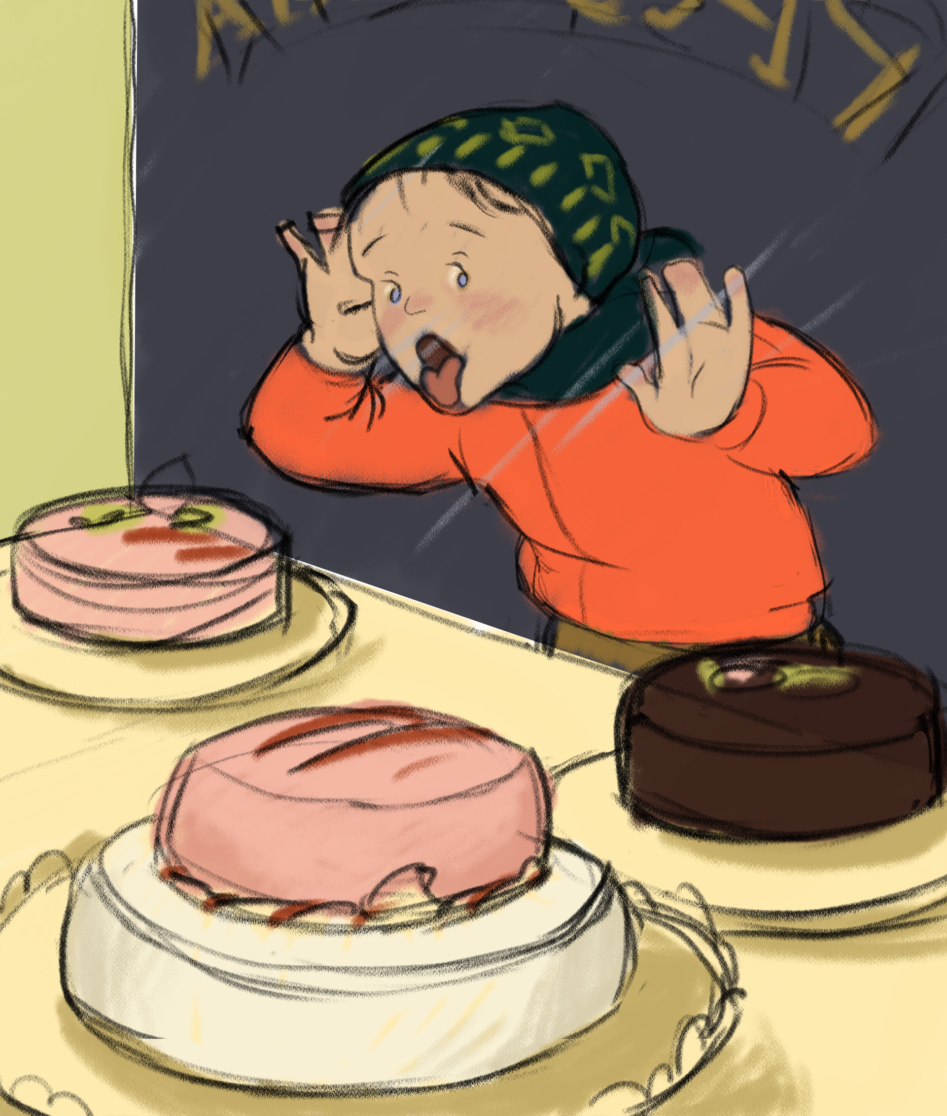 Boy licking window with cakes.jpg