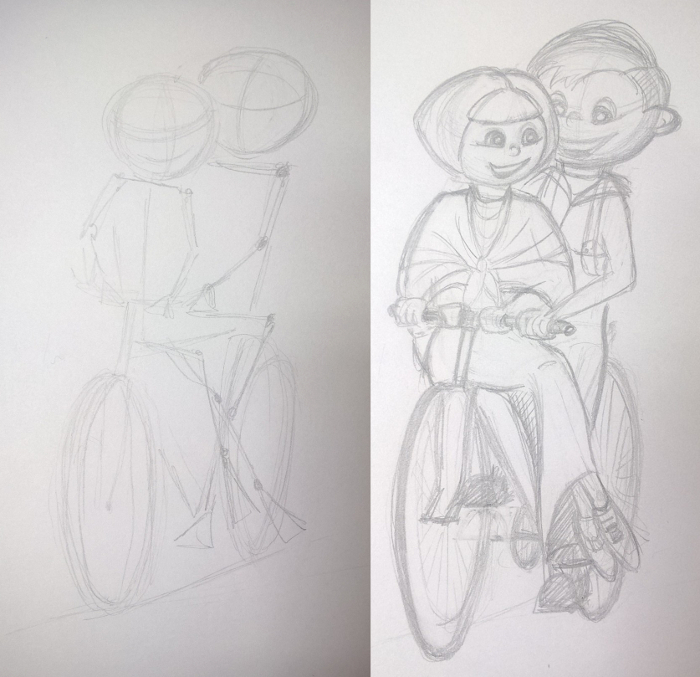 Ede und Unku auf Fahrrad Skizze.jpg